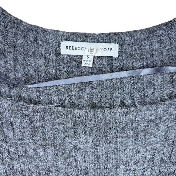 Rebecca Minkoff Pixi Square Neck Puff Sleeve Wool Blend Sweater Dark Grey Size S - Picture 3 of 6